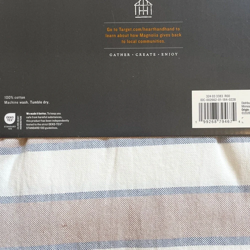 Hearth & Hand Magnolia Striped Oblong Tablecloth 60x84 Fringed Woven Cotton NEW
